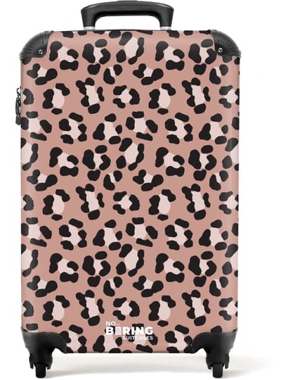 NoBoringSuitcases.com - Koffer dames - Luipaardpatroon op warm roze - Past binnen 55x40x20 cm en 55x35x25 cm - Trolley handbagage vrouwen - Valiezen met wieltjes volwassenen - Reiskoffer op wielen - Rolkoffer lichtgewicht