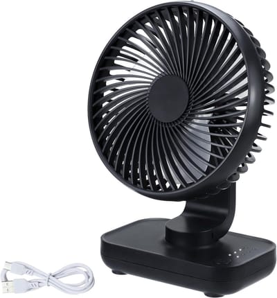Solvix tafel ventilator geluidloos - USB Bureauventilator - Zwart - 4 Instellingen - Oplaadbare 4000mAh Batterij - Voor Thuis en Buitenshuis