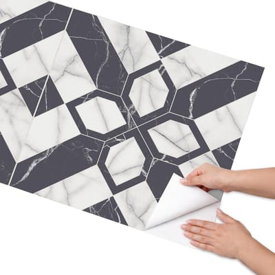 Coloray Meubel Wrap Folie - Zwart-wit Meubelfolie - 65x130 cm - Plakfolie Meubels Geometrische elegantie - Decoratiefolie Zelfklevend - Modern Meubelfolie - Meubelfolie Zelfklevend - Badkamer decoratie - Geometrie