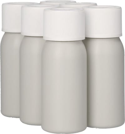 6 x Gerecyclede Plastic Fles 50 ml Kindveiligedop wit - Rond- Gerecycled HDPE Kunststof - Onbreekbaar - ca. 70% minder Co2 uitstoot door gerecycled materiaal - 6 stuks