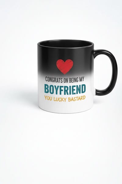 Magische Mok Boyfriend Cadeau | Grappige Verrassingsmok voor Vriend | Warmtegevoelige Koffiemok met 'Congrats on being my Boyfriend You Lucky Bastard