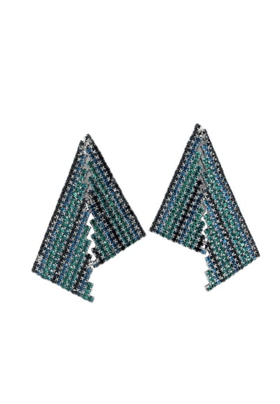 AVANT-GARDE PARIS Asymmetrische Oorbellen Met Blauwe Kristallen - Metaal Gerhodineerd - Palladiumkleurige Plating - One Size - Vrouwen