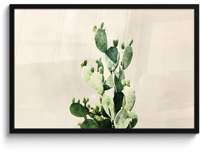Poster in lijst - Fotolijst 90x60 cm - Posters - Cactus - Groen - Minimalistisch - Posterlijst zwart - Decoratie - Wanddecoratie woonkamer - Muurdecoratie slaapkamer