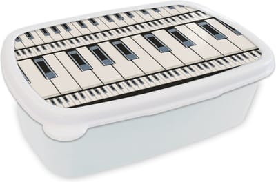 Broodtrommel Wit - Lunchbox - Brooddoos - Piano - Patronen - Muziek - 18x12x6 cm - Volwassenen