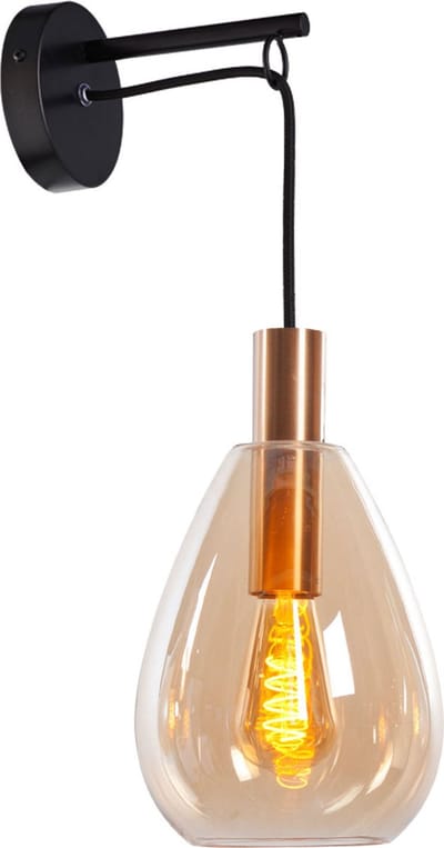 Wandlamp | 18,5 cm | Dorato | E27 | amber goud zwart | glas metaal | hotel chique modern