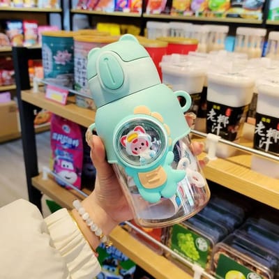600ML Cartoon Kinderen Waterfles Plastic Waterbeker Met Rietje Voor Kinderen School Lekvrij Buiten Drinkfles Beker 600ml