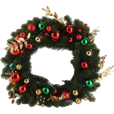 Kerstkrans 50CM Kunstmatige Decoratieve Hangende Krans voor Voordeur met Licht voor Vakantie Huisdecoratie Type D black