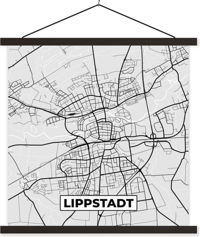 Posterhanger incl. Poster 60x60 cm - Schoolplaat - Kaart - Lippstadt - Duitsland - Plattegrond - Stadskaart - Textielposter - Zwarte latten - Stadskaart