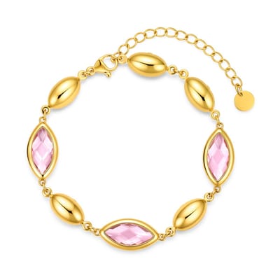 CO88 Collection - 8CB-91421 - Dames Armband Goudkleurig - Roze Glasstenen - Roestvrij Staal (RVS) - Verstelbaar - Cadeau voor Haar