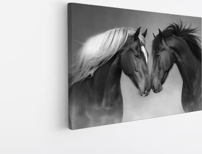 Saammp Canvas Schilderij - 2 Verliefde Paarden - Kunst - Dieren - Natuur - 45x30 - Foto op canvas - Wanddecoratie - muurdecoratie Woonkamer - Slaapkamer decoratie - Canvas Print