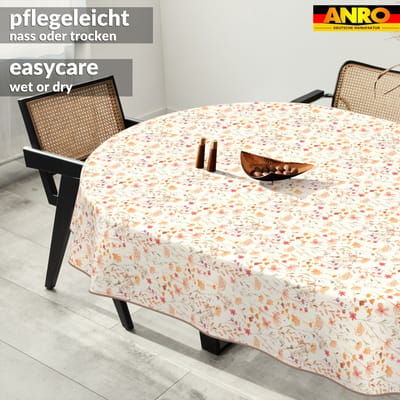 ANRO Tafelkleed Bloemen en bladeren Beige Ovaal 280x140cm Met sierband Afwasbaar Waterafstotend