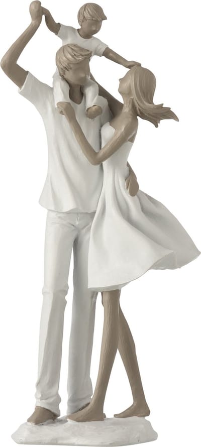 J-Line decoratie Koppel Met Kind Op Schouders - polyresin - wit/taupe