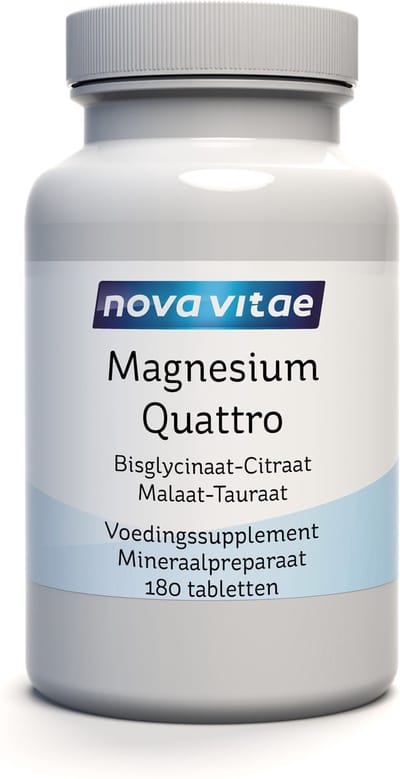 Nova Vitae - Magnesium Quattro : Magnesiumbisglycinaat - Magnesiumcitraat - Magnesiummalaat - Magnesiumtauraat - 180 tabletten