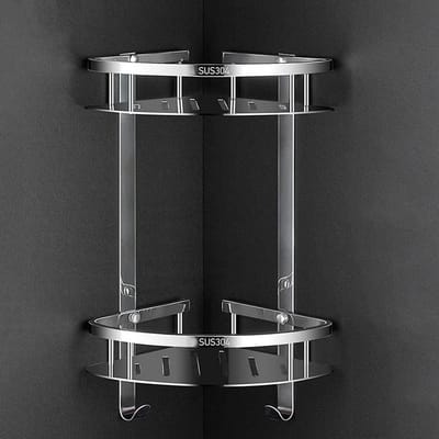 Douchewand Caddy - Badkamer Organizer - Ruimte Maximaliseren - Roestvrij Staal - 2 Tier - Chroom