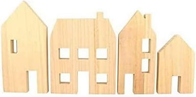 Houten Huizen - Decoratiehuizen Set - Huis Versieren - Set van 4 - Tot 20 cm - Multicolor