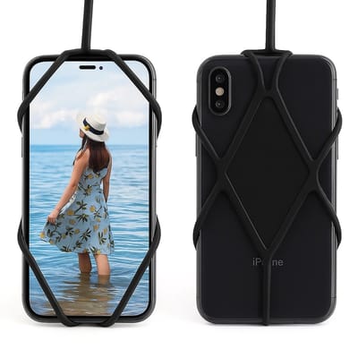 Elastische Telefoonhouder Met koord I Nektelefoonhouder I Rekbaar Siliconen I One Size Fits All I Zwart