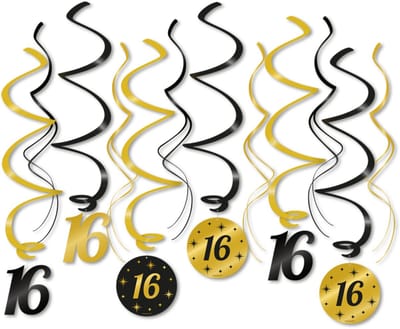 BTH - Slingers - 16 Jaar - Goud-Zwart - Slingers Verjaardag - Verjaardag - Decoratie - Versiering - Sweet 16 Versiering