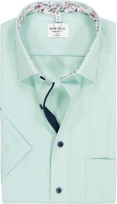 MARVELIS modern fit overhemd - korte mouw - fil a fil - lichtgroen - Strijkvrij - Boordmaat: 42 (EU maat: L)
