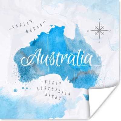 Poster 30x30 cm - Wereldkaarten - Australië - Olieverf - Posters - Kamer decoratie - Wanddecoratie woonkamer - Muurdecoratie slaapkamer