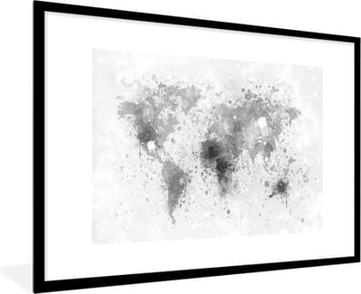 Poster in lijst - Fotolijst 90x60 cm - Posters - Wereldkaart - Abstract - Verf - Kinderen - Jongens - Meisjes - Posterlijst zwart - Decoratie - Wanddecoratie woonkamer - Muurdecoratie slaapkamer