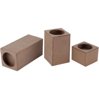 3 stuks Kaarsenhouders Houten Vierkant Rustiek Natuurlijk Kandelaar voor Huis Festivals Feest Decoratie gray