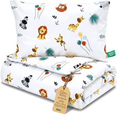 Kinder dekbed zonder hoes 60x100 cm - Katoenen baby deken en kussen set kinderdeken 60 x 100 en kussen 60 x 40 - Dekbedden kinderdekbed voor babybed Oeko-Tex Safari