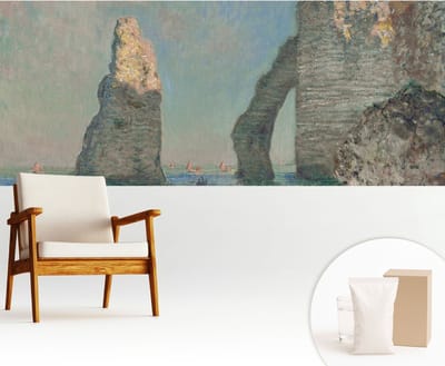 Wallfluent Behang - Rotsachtig landschap Muurbehang - 250x104 cm - Blauw Behang - Voor liefhebbers van moderne kunst - Behang Voor de woonkamer, voor het kantoor, voor de hal - Behangrol Landschappen