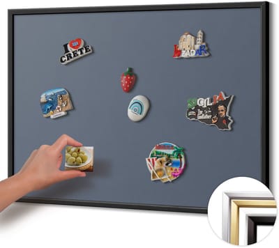 Wallfluent - Grijs Magneetbord in Effen Kleuren - 80 cm x 60 cm - Magneetbord met Zwarte Frame - Koele grijze kleur - Magneetbord Multifunctioneel - Magnetisch Bord voor Thuis en Kantoor - Magneetbord Voor Thuiskantoor