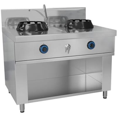 GGM Gastro Gas Wok-Herd - 28 kW - 2 Brenner - inkl. 1 Wasserhahn Zilver