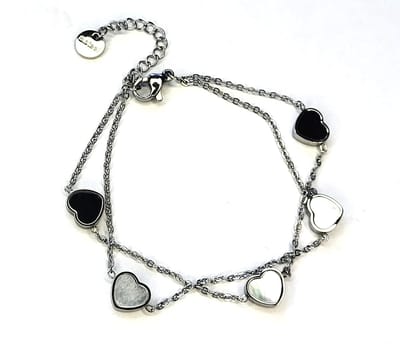 Armband Meisje- Bedelarmband Hartjes- Meisjes armbandje- Meisjes Bedelarmbandje- Zwart Wit Zilver- Dubbellaags- Stainless Steel armbandje meisje- Kind- LiLaLove