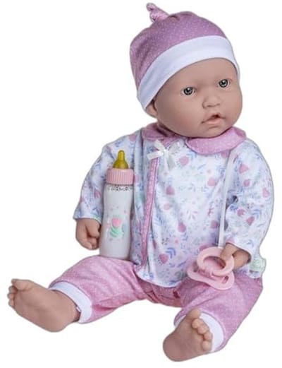 Babypop - Zachte pop - Rollenspel - Wasbaar lichaam - 51 cm - Roze bloemen
