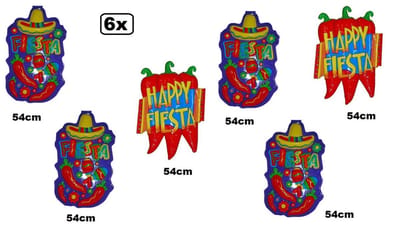 6x Wanddeco Fiesta party 54cm - Tropical beachparty thema feest hawai Mexico tropical beach festival