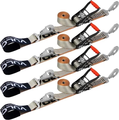 Spanbanden Set - Voertuig Bevestiging - Auto Transport - Snelle Klem Sluiting - 2 Inch x 114 Inch - Zilver
