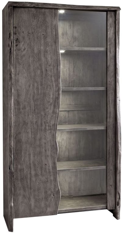 MASSIVMOEBEL24.DE acacia vitrine grijs massief hout 105x45x204 cm (BxTxH) gelakt gemonteerd PURE ACACIA volledig massief #911