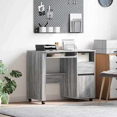 vidaXL - Bureau - met - Wielen - Grijs - Sonoma - Bewerkt - hout - 91 - x - 50 - x - 77 - cm