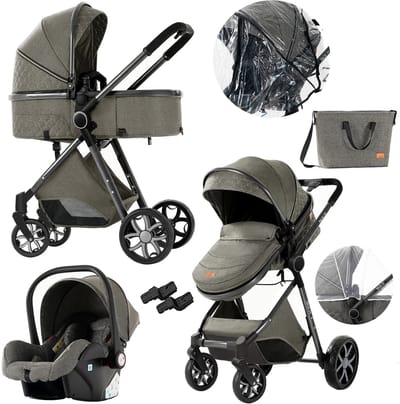 Luxe Kinderwagen - Buggy - Donkergrijs - Opvouwbaar - Kinderwagens - Kinderwagen 3 in 1 - Met Wieg/Opzetstuk - Multifunctioneel
