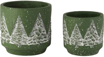 Dekoratief | Set 2 Bloempots 'Snow trees', groen, cement, 14x14x13cm | A265014