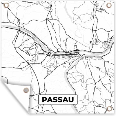 Tuin poster Kaart - Passau - Plattegrond - Stadskaart - 200x200 cm - Tuindoek