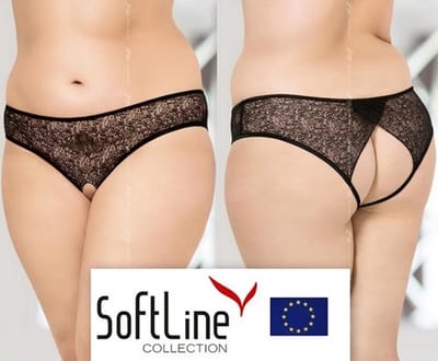 Softline- slipje open kruis- zwart- grote maten XXL