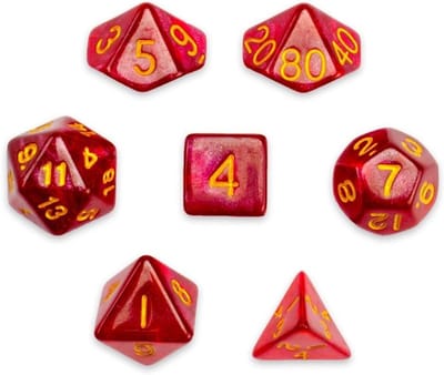 Polyhedral Dice Set - Veelvlak Dobbelstenen - Tabletop Gaming - 7 Delige Set - 25mm - Rood Glitter