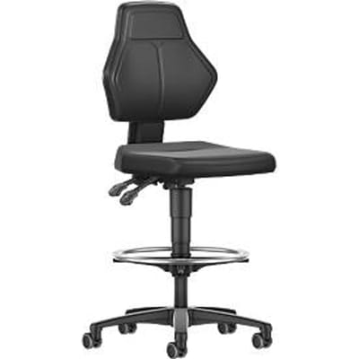 Werkstoel Allrounder, zonder armleuningen, permanent contact, met zit-stop-wielen, kunstleer, zwart