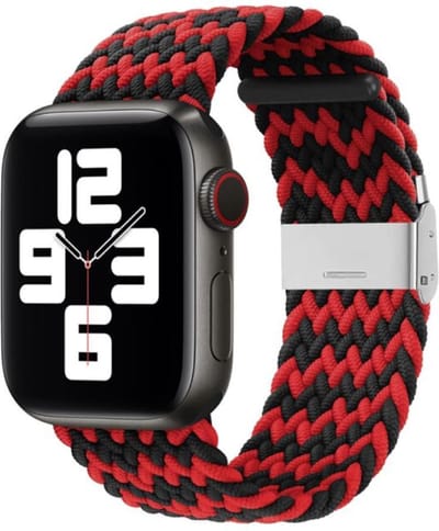 By Qubix - Geschikt voor Apple Watch bandje - Braided nylon bandje - Zwart / Rood - Geschikt voor Apple Watch 44mm / 45mm / 46mm / 49mm (Ultra 1,2 en 3) - nylon - bandje iWatch