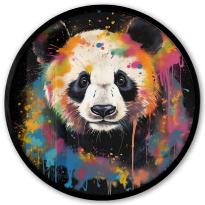 Poster in lijst Rond - Fotolijst 40x40 cm - Posters - Panda - Graffiti - Dieren - Zwart - Kleuren - Ronde posterlijst zwart - Decoratie - Wanddecoratie woonkamer - Muurdecoratie slaapkamer