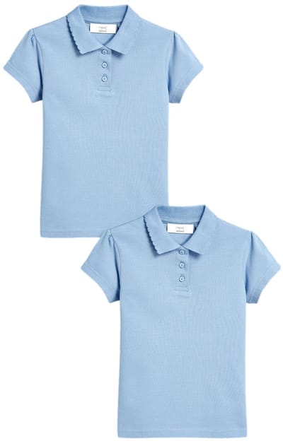 Next - Meisjes - Set van 2 katoenen polo's met korte mouwen en standaard pasvorm - Blauw