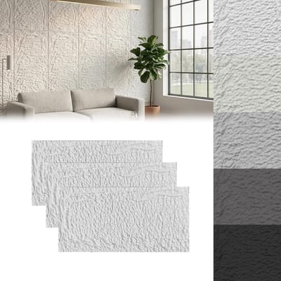 3D Muurpaneel Steenlook 120x60x5 cm, 3 Stuks PU Zelfklevende Wandbekleding, Waterdicht Steenpaneel voor Keuken, Badkamer & Woonkamer, Type B - Wit - NAIZY