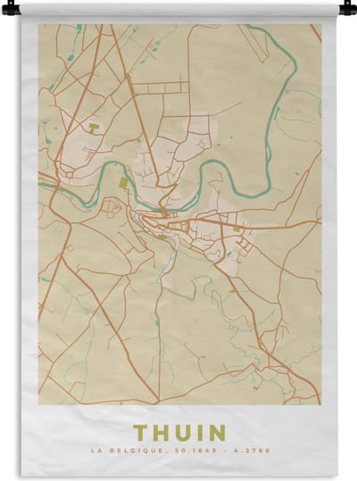 Wandkleed - Wanddoek - Plattegrond - België - Thuin - Stadskaart - Kaart - 120x180 cm - Wandtapijt