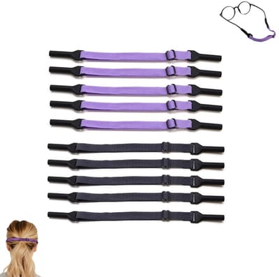 10 stuks - Brillenbandjes - Verstelbare brillenbandjes - Broekspijploze brillenbandjes - Universele brillenbandjes - Unisex siliconen brillenbandjes - Nekbandjes voor brillen - Geschikt voor alle soorten brillen (paars, zwart)