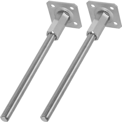 KOTARBAU® Paalhouder Verstelbaar 80x80 mm - Paalsteun - Paalvoet M20x330 mm 2 stuks - Verstelbare Paalvoet - Paaldrager met Schroefdraad - Gegalvaniseerde Paalhouder - Zilver