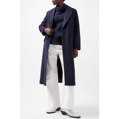 French Connection Arlana Pin Stripe Coat Navy And Grey Size: S | Single Breasted Coats Outlet | Dames | Blauw