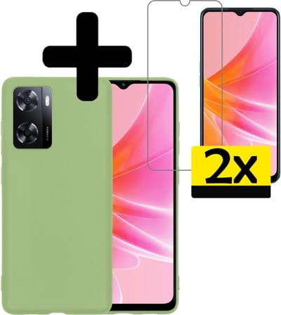 Hoesje - Met 2x Screenprotector - Geschikt voor OPPO A57 - Sterk & Shockproof - Back Cover - Siliconen Case - Telefoon Hoes - Telefoonhoesjes - Groen